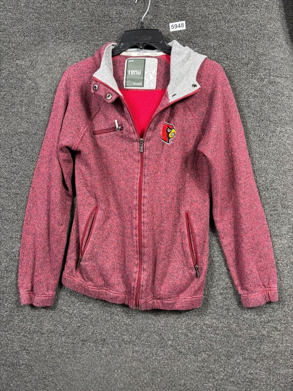 Louisville Cardinals Jacket Womens Medium Red Hooded Full Zip NCAA College Gray
